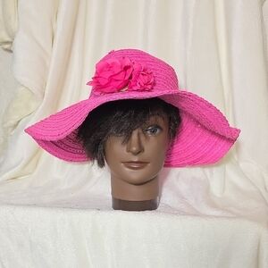 Accessories Bright Pink Women's Hat with Floral Accent